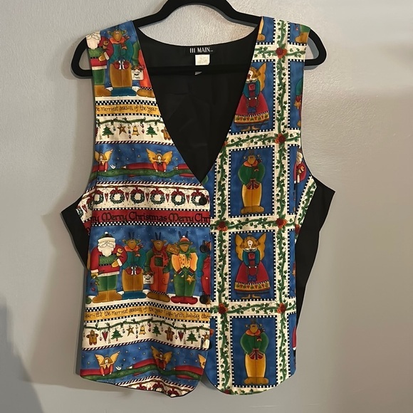 vintage 90s santa reindeer snowman festive holiday winter vest size 1X - Picture 2 of 4